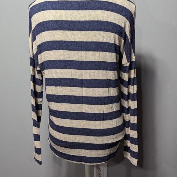 Forever 21 Tan/Navy Stripped Long Sleeve Top with pocket Women Medium - Picture 3 of 5